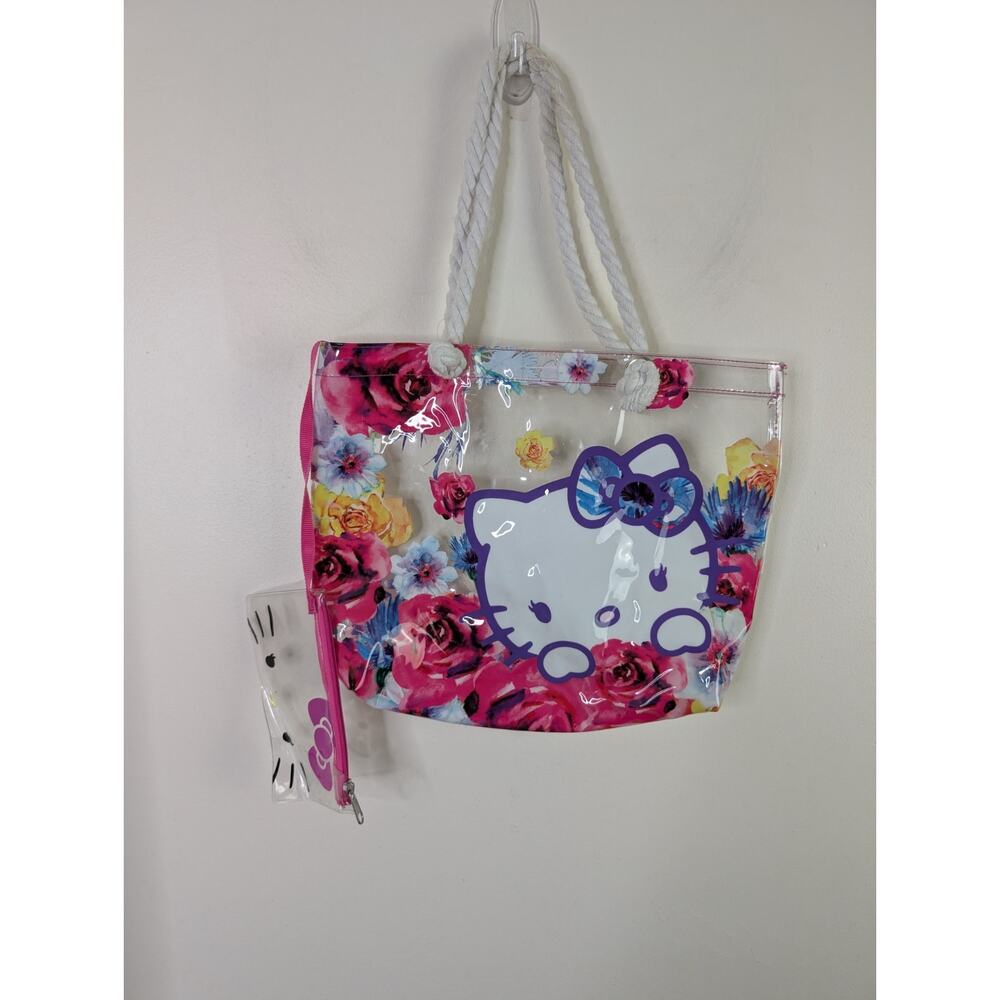 Hello Kitty Clear Tote Bag PVC Purse Pink Roses With Zip Bag Rope 2016 Sanrio